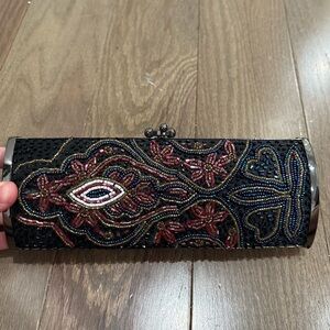 Vintage black hand beaded clutch!